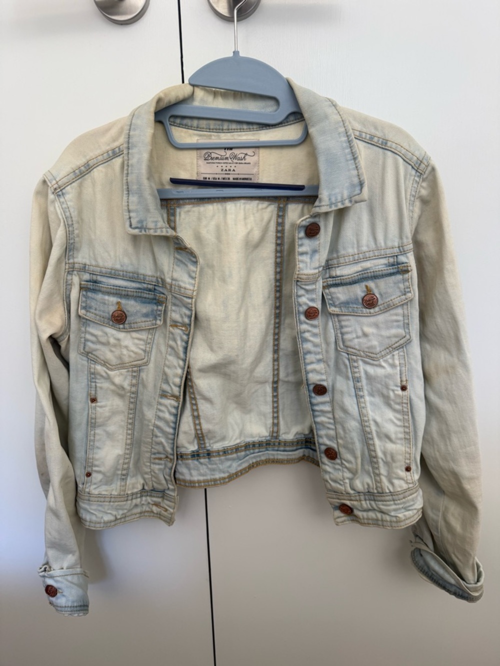 Zara Faded Light Blue Denim Trucker Jacket